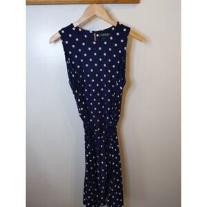 Ralph Lauren Women's Midi Navy Blue White Polka Dot Sleeveless Dress Size 12